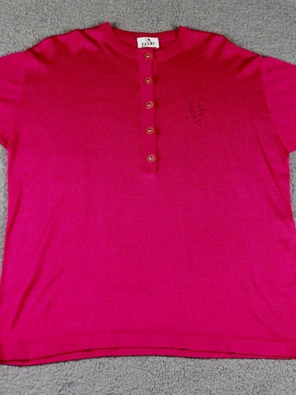 BODE. Women's Hot Pink Short Sleeve Henley Top 44 German